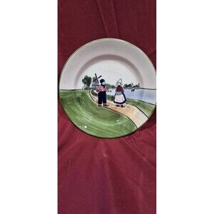 Vintage GS Zell Germany Pottery Dutch Girl and Boy Windmill 6 1/2" Saucer Plate